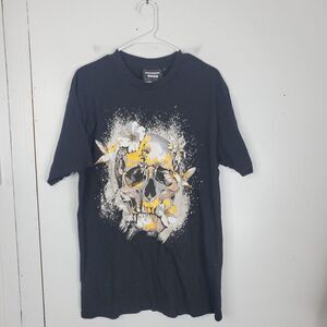 Super Massive T Shirt Floral Skull Graphic Western Cowgirl Womens L Statement